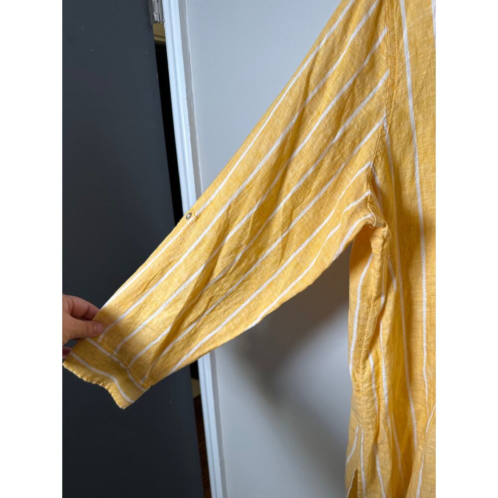 C&C California Womens Linen Top Tunic Roll Tab Sleeve Boho 1X Yellow - Picture 2 of 10